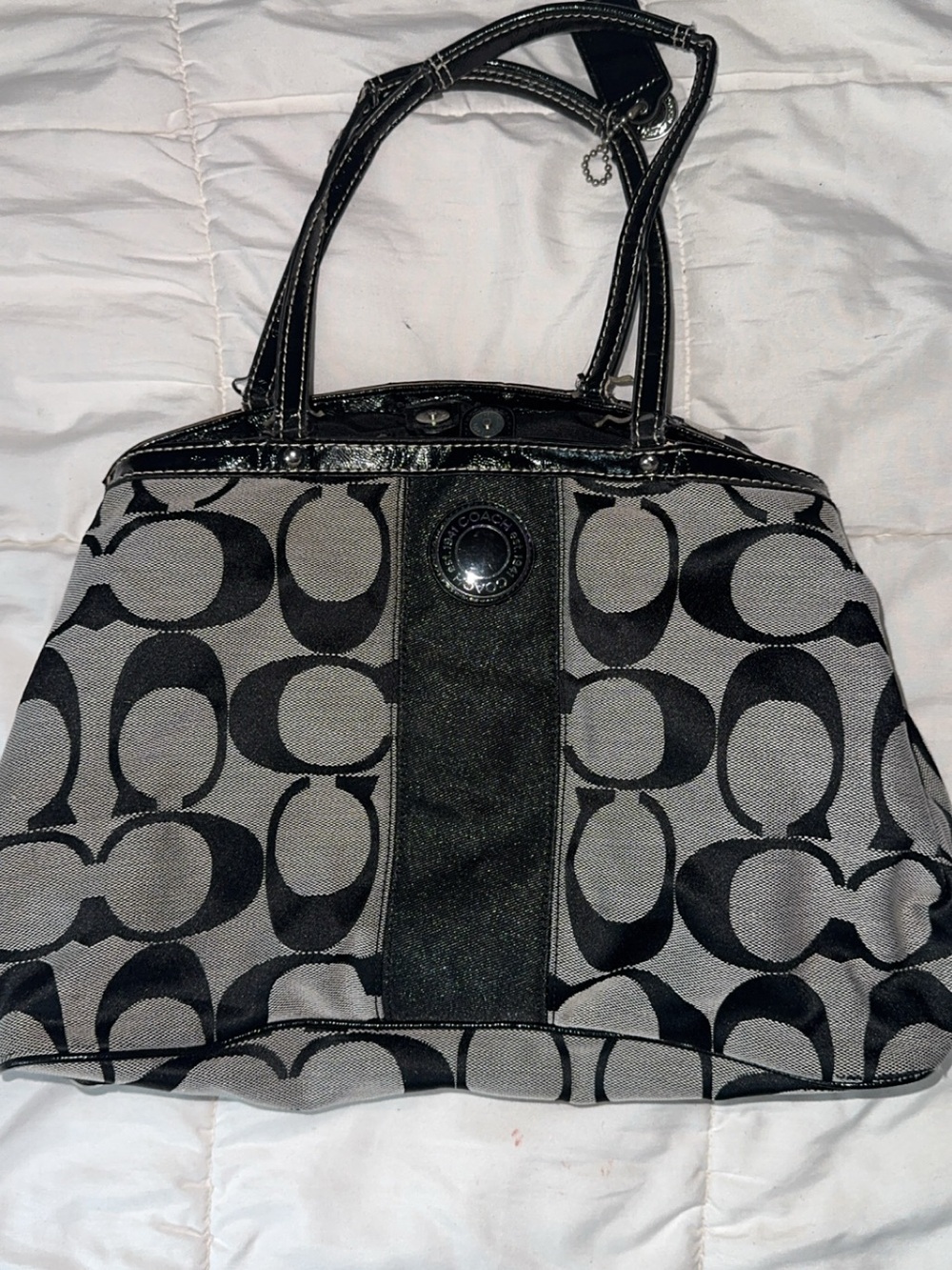 Coach Black and Gray Signature Shoulder Bag